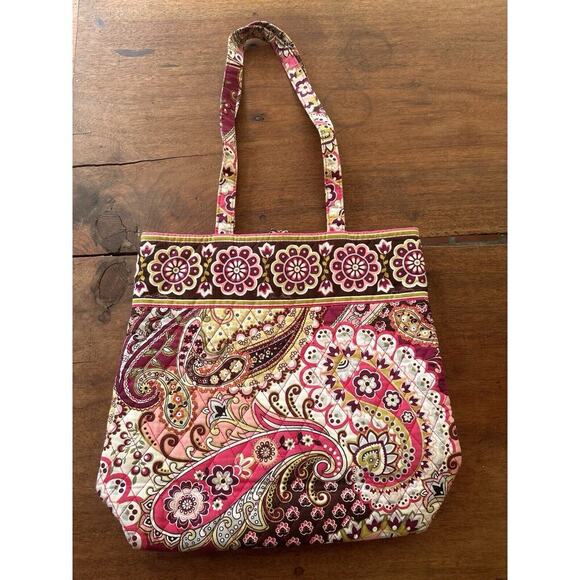 Vera Bradley Toggle Tote in Very Berry Purple Pink Floral Paisley - Picture 5 of 8
